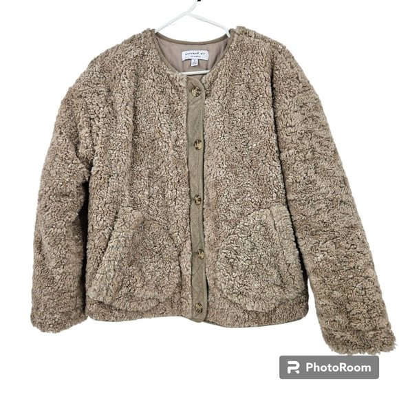 Anthropologie Current Air Jacket Brown Button Down Fuzzy Sherpa